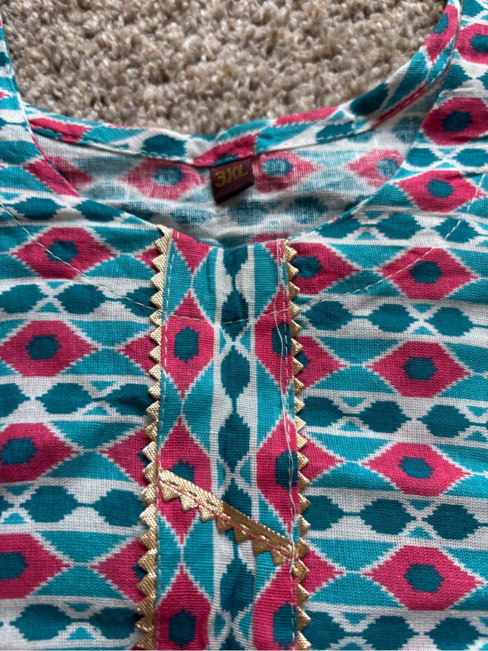 New Teal & Pink Printed Indian Kurti 3XL – Casual Ethnic Top